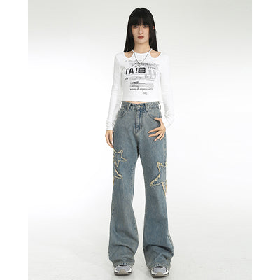Jeans Talle Alto Primavera con Cintura Drapeada y Corte Recto Acampanado - Image 4