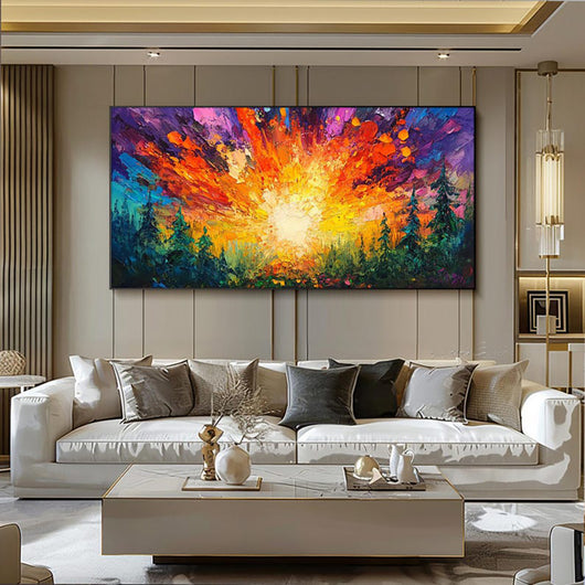 Cuadro Óleo Pintado a Mano - Amanecer en el Bosque con Luz Brillante | Arte Moderno 3D para Hogar - Image 10