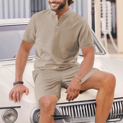 Conjunto Corto de Verano para Hombre con Estampado Jacquard y Cuadros - Image 13