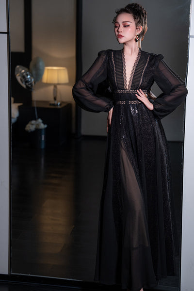 Vestido Largo Escote V con Bajo Amplio - Image 14