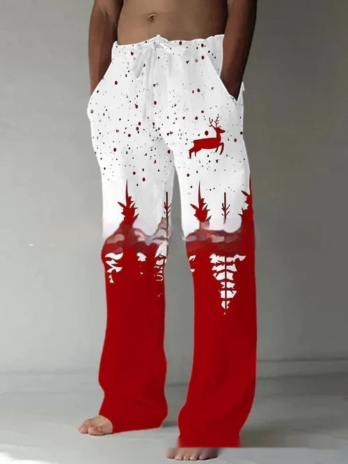 Pantalones Casuales Navideños con Estampado Santa Claus y Cintura Ajustable - Image 16