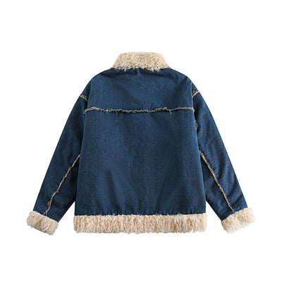 Abrigo Denim Retro con Cuello de Pelaje para Mujer - Image 3