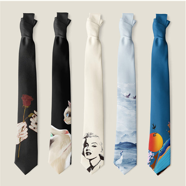 Corbata Estampada con Diseño Animal y Rosa Creativo