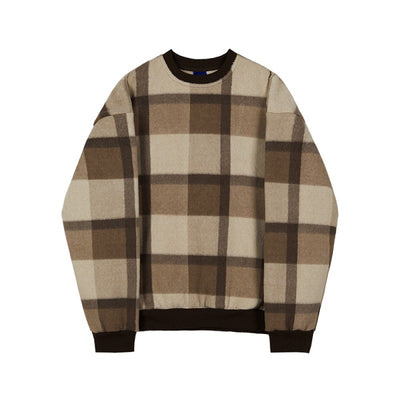Suéter Cuadros Grueso Hombre Cuello Redondo Abrigo Invierno Oversize - Image 3