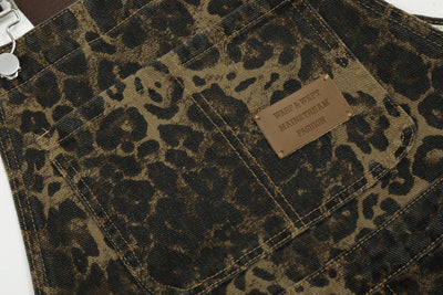 Overol Denim Estampado Leopardo Vintage Unisex con Tirantes - Image 9