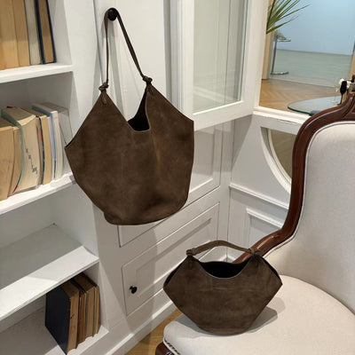 Bolso Bucket de Cuero Genuino Ante Esmerilado Gran Capacidad - Image 3