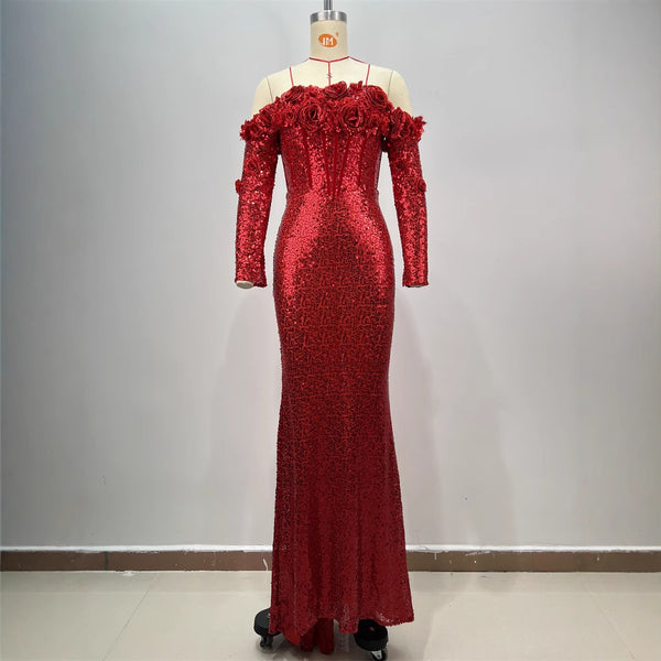 Vestido Largo Ajustado con Lentejuelas para Mujer