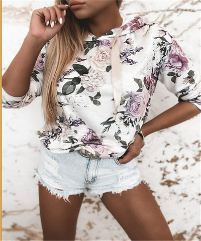 Sudadera con Capucha Estampado Floral Europeo Americano - Image 12