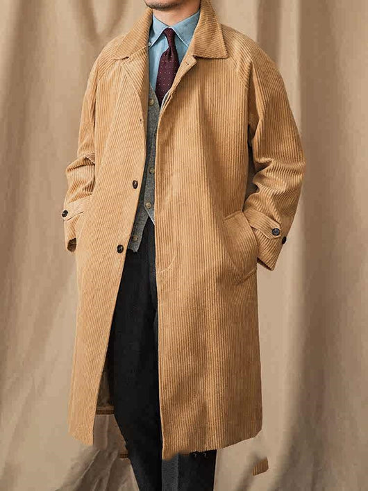 Abrigo Corduroy Otoño Largo Suelto Manga Raglan Retro - Image 10