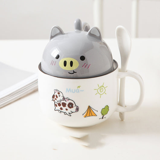Taza de Oficina de Cerámica con Diseño Infantil, Tapa y Cuchara - Image 8