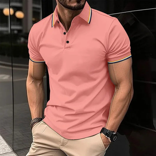 Polo Casual Holgado de Manga Corta Liso para Hombre - Image 41