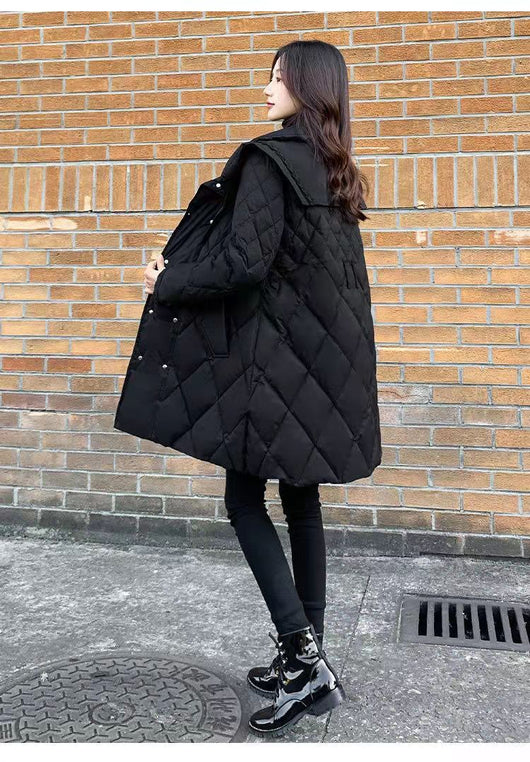 Abrigo Acolchado de Algodón Largo para Mujer - Negro - Image 7