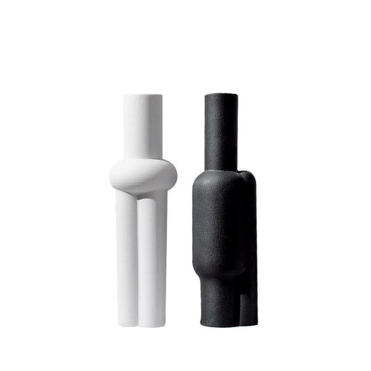Jarrón Cerámico Mate Bicolor de Diseño Geométrico - Decoración Moderna Minimalista