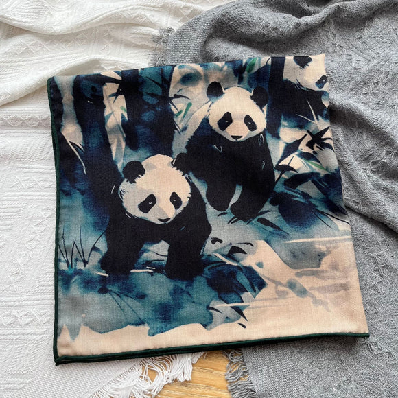 Bufanda de Lana con Estampa Panda Tinta Artística