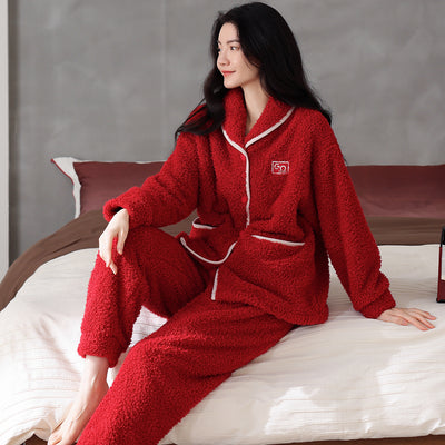 Pijama de Pareja Franela Gruesa Coral Fleece Manga Larga Abrigado - Image 15