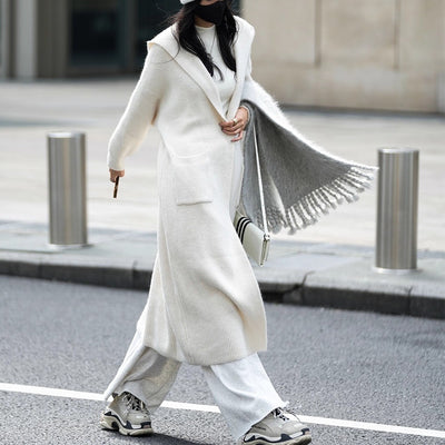 Cardigan Largo Tejido para Mujer con Capucha - Abrigo Tipo Trench - Image 10