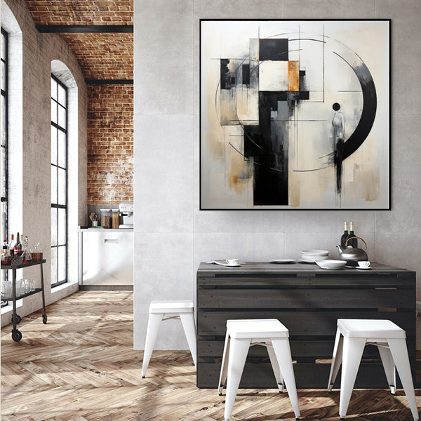 Cuadro Abstracto Minimalista en Blanco y Negro - Arte Moderno sin Marco para Sala