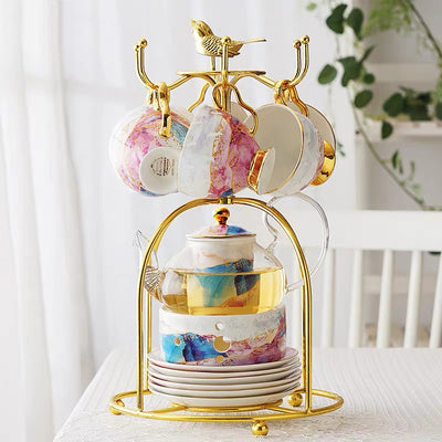 Juego de Tazas de Té en Cerámica y Vidrio con Diseño Floral Inglés - Image 12