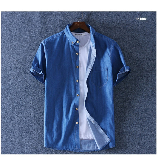 Camisa Denim de Algodón Manga Corta para Hombre - Comodidad de Verano - Image 7