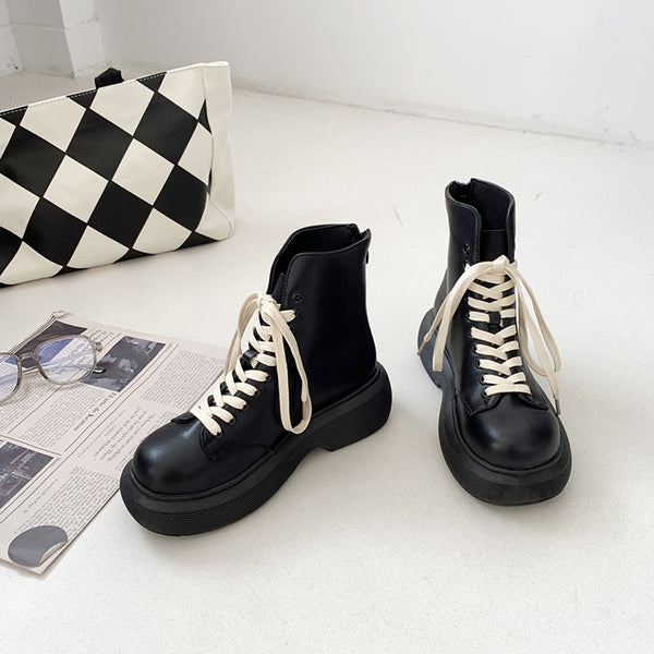 Botas Cortas para Mujer con Suela Gruesa y Cordones