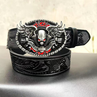 Cinturón de Cuero para Hombre con Hebilla de Aleación y Diseño Vintage Grabado - Image 17