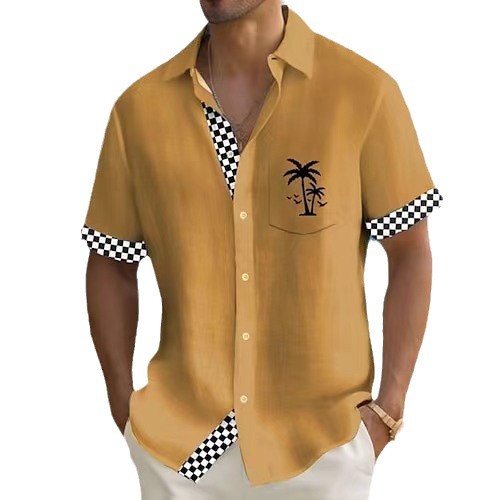 Camisa Hombre Estampado Árbol de Coco con Rayas Geométricas - Image 5
