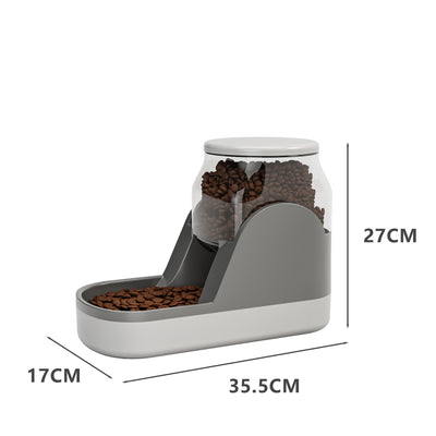 Gray and white automatic pet water dispenser with a transparent reservoir, measuring 35.5cm x 27cm x 17cm. - Image 9