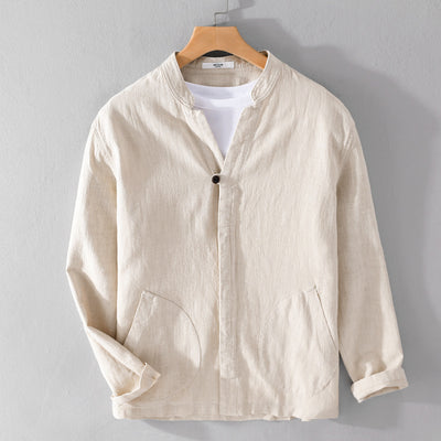 Camisa de Lino Ramio Suelta Casual con Cuello de Pie Estilo Nacional - Image 6