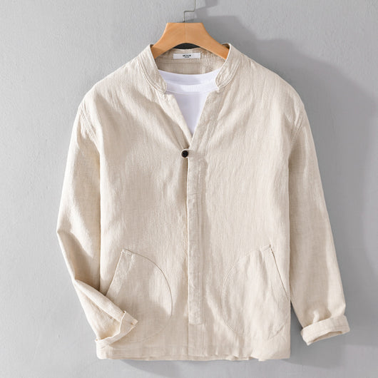 Camisa de Lino Ramio Suelta Casual con Cuello de Pie Estilo Nacional - Image 6