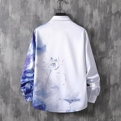 Camisa de Manga Larga con Estampado Artístico Tinta China - Diseño Trendy para Hombre - Image 10