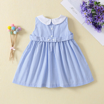 Vestido Infantil de Verano sin Mangas con Cuello de Muñeca y Smocking Bordado - Image 15