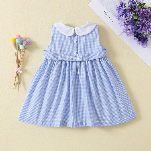 Vestido Infantil de Verano sin Mangas con Cuello de Muñeca y Smocking Bordado - Image 15