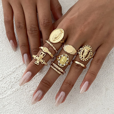 Set de 6 Anillos Articulados: Corona, Hoja y Formas Geométricas - Image 17