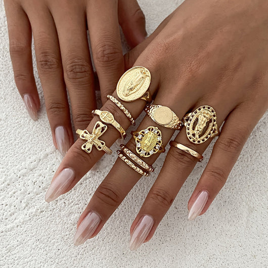 Set de 6 Anillos Articulados: Corona, Hoja y Formas Geométricas - Image 17