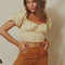 Blusa Crop Top Estampada Sexy con Pecho Envuelto para Primavera y Verano