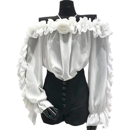 Blusa Chiffon Hombros Descubiertos Manga Larga - Image 2