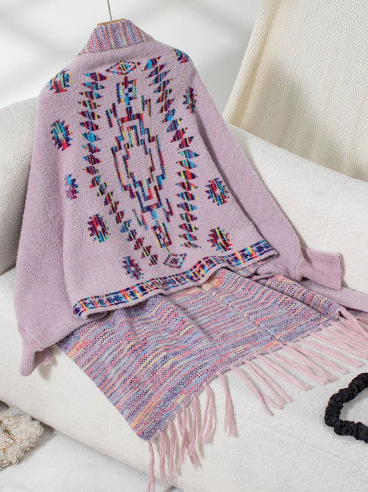 Rebozo Étnico Geométrico Pop con Borlas Artesanales - Image 23
