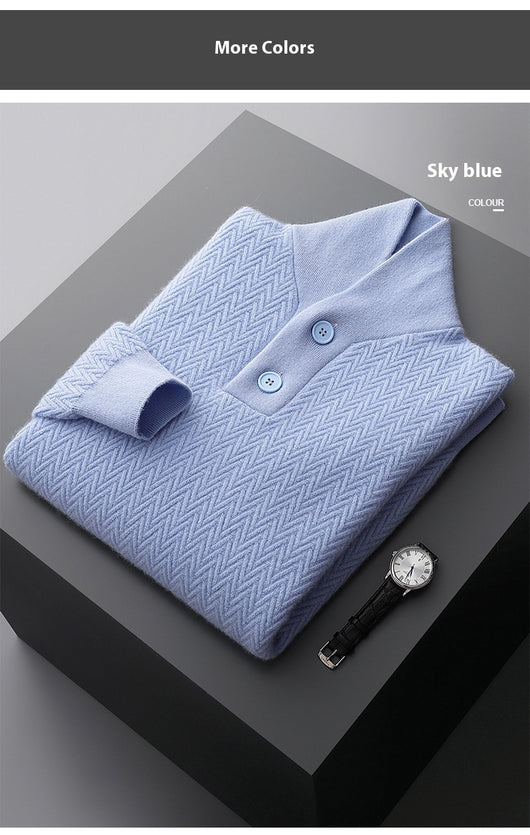 Suéter de Cuello Solapa en Cashmere Puro para Hombre - Invierno - Image 12