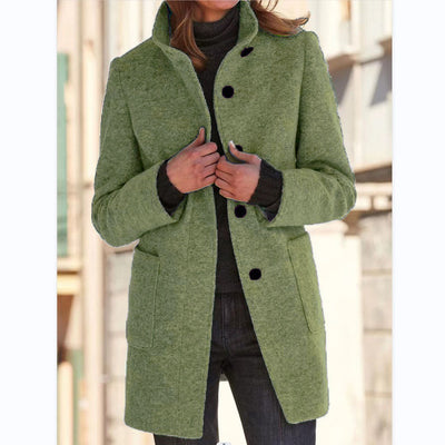 Abrigo de Lana con Cuello de Pie y Bolsillos - Casual para Otoño Invierno - Image 14