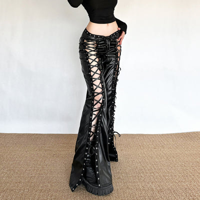 Pantalones de Cuero PU Ajustados con Detalles Calados y Cordones - Image 10