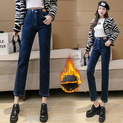 Pantalones Denim Cintura Alta con Forro de Visón para Mujer - Image 4