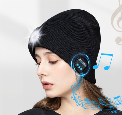 Gorro Deportivo con Auriculares Inalámbricos y Luz LED para Correr de Noche