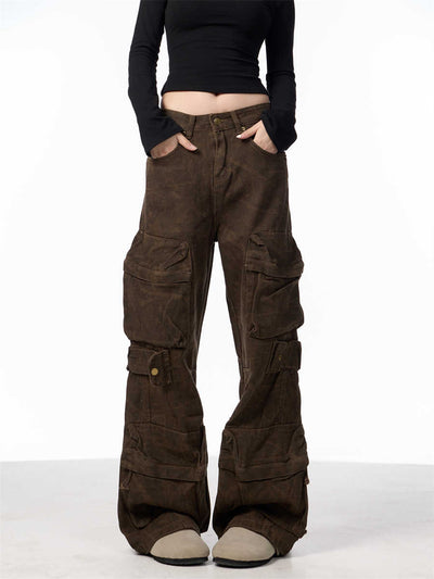 Pantalones Cargo Camuflaje Mujer Pierna Ancha Suelta - Image 7
