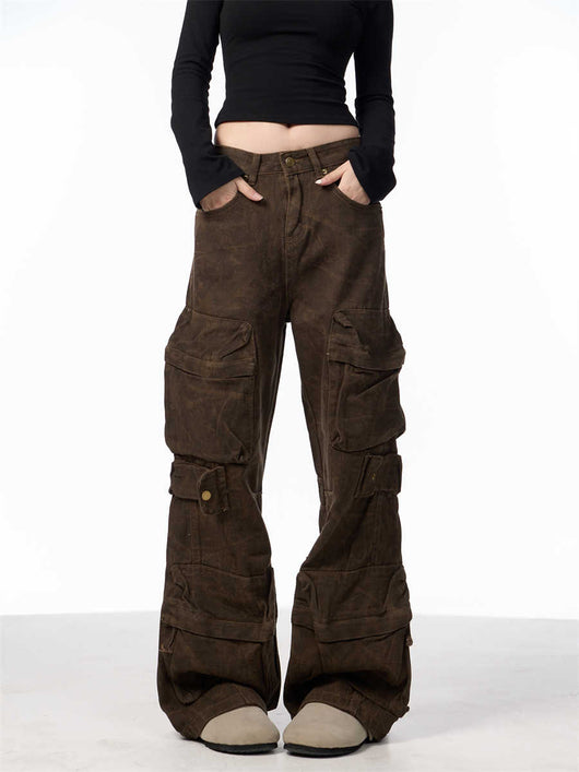 Pantalones Cargo Camuflaje Mujer Pierna Ancha Suelta - Image 7