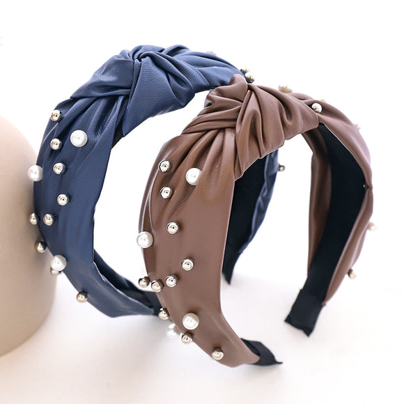 Diadema de Cuero con Perlas y Cuentas Decorativas