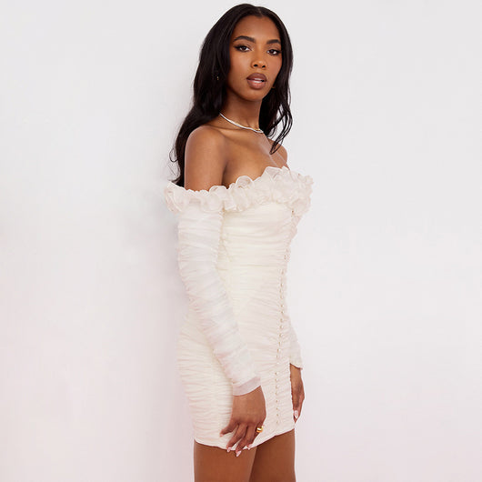 Vestido Tube Top Asimétrico de Gasa para Mujer - Manga Larga Elegante - Image 6