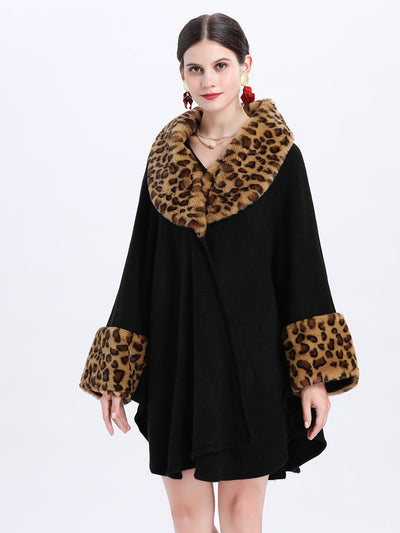 Capa Suelta Elegante con Cuello de Piel de Zorro para Mujer Talla Grande - Image 6