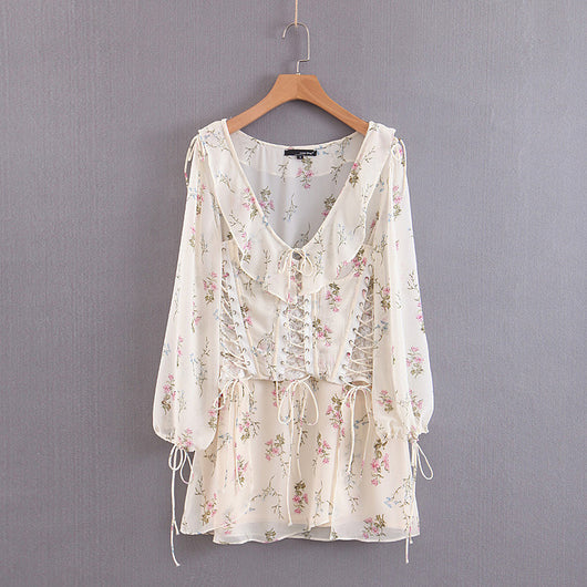 Vestido Floral Dos Piezas en Chifón con Escote V y Cintura Moldeadora - Image 5