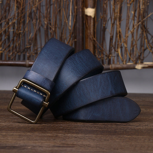 Cinturón de Cuero Genuino Estilo Retro con Hebilla Lisa - Versátil y Duradero - Image 12