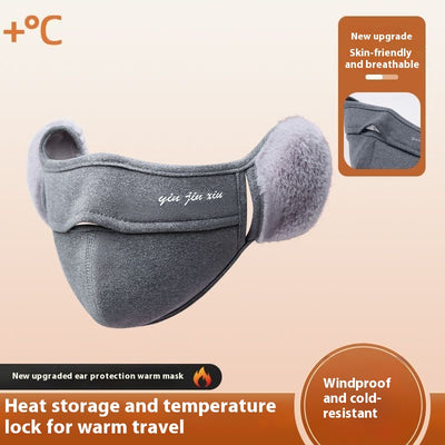 Light grey plush warm mask with integrated fleece-lined ear protection, designed for cold weather. - Image 3